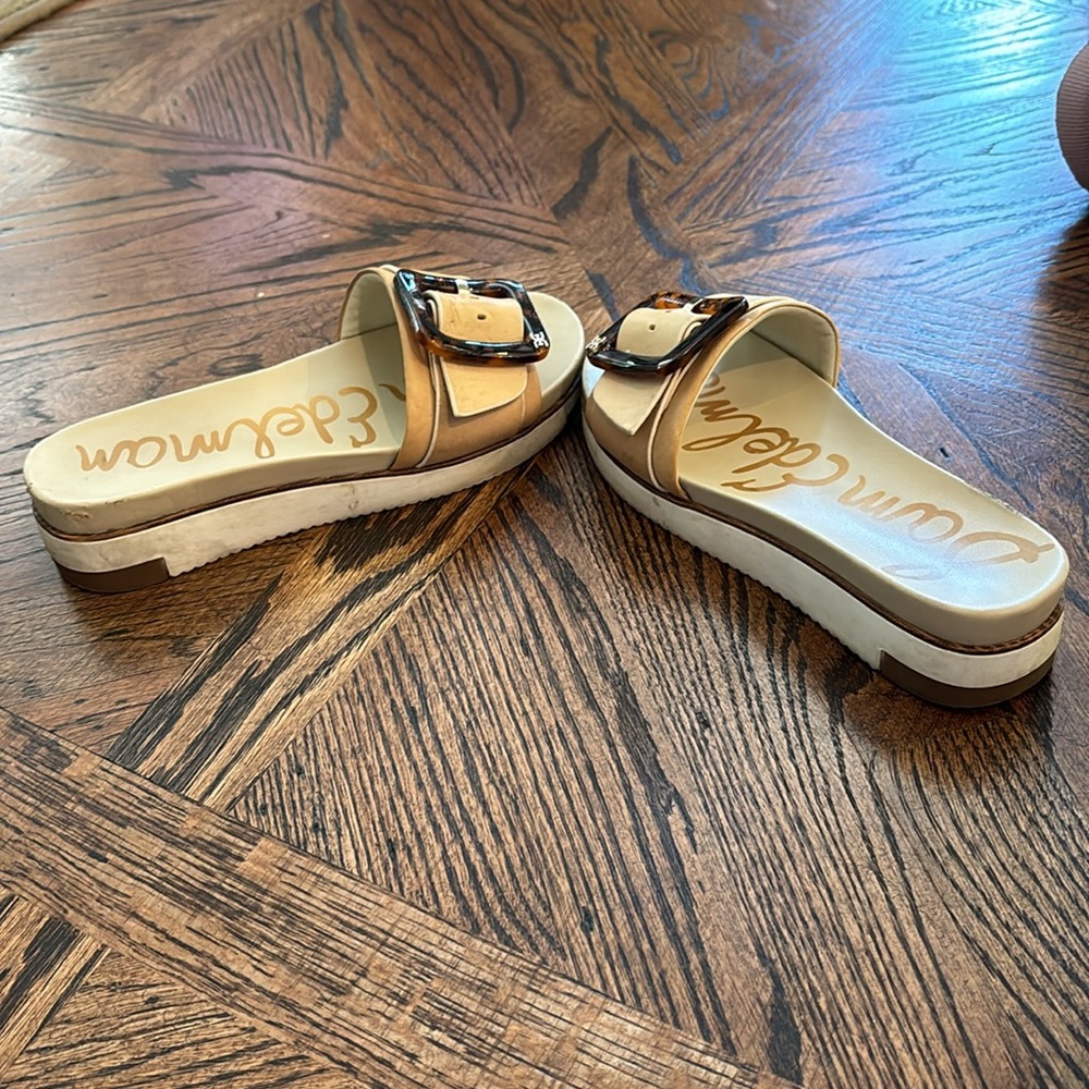 Sam Edelman Tan Cream Slide Sandals with Tortoise Buckle - Picture 7 of 11